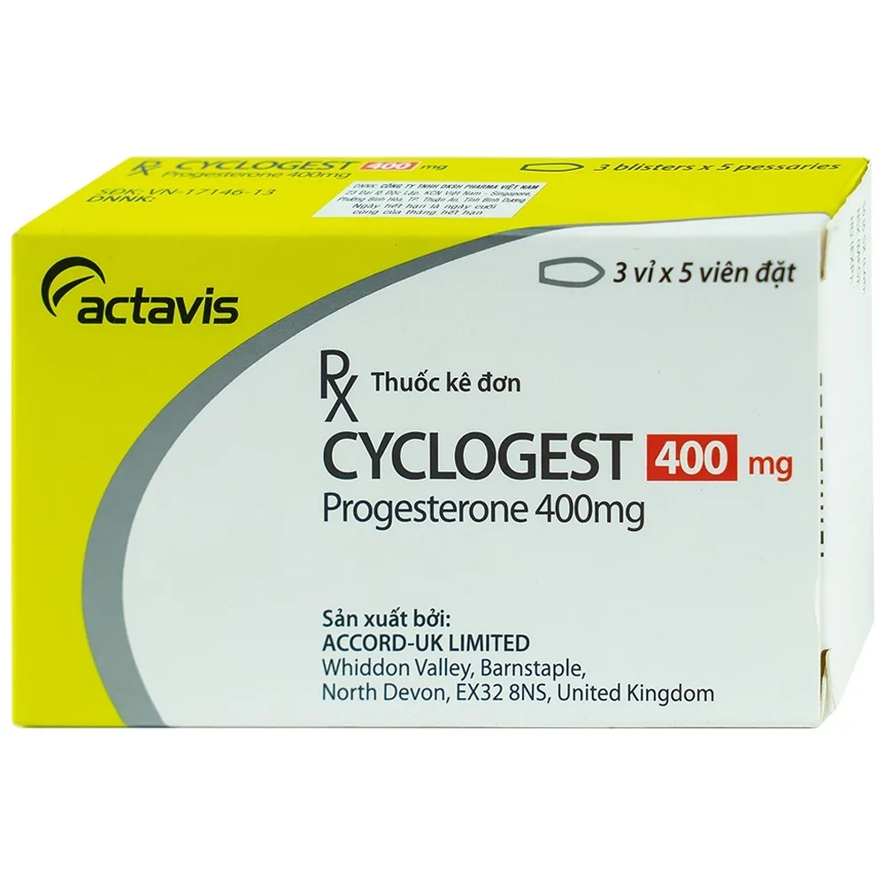 Hình ảnh Viên đặt Cyclogest 400mg Actavis điều trị các hội chứng tiền kinh, trầm cảm (3 vỉ x 5 viên)