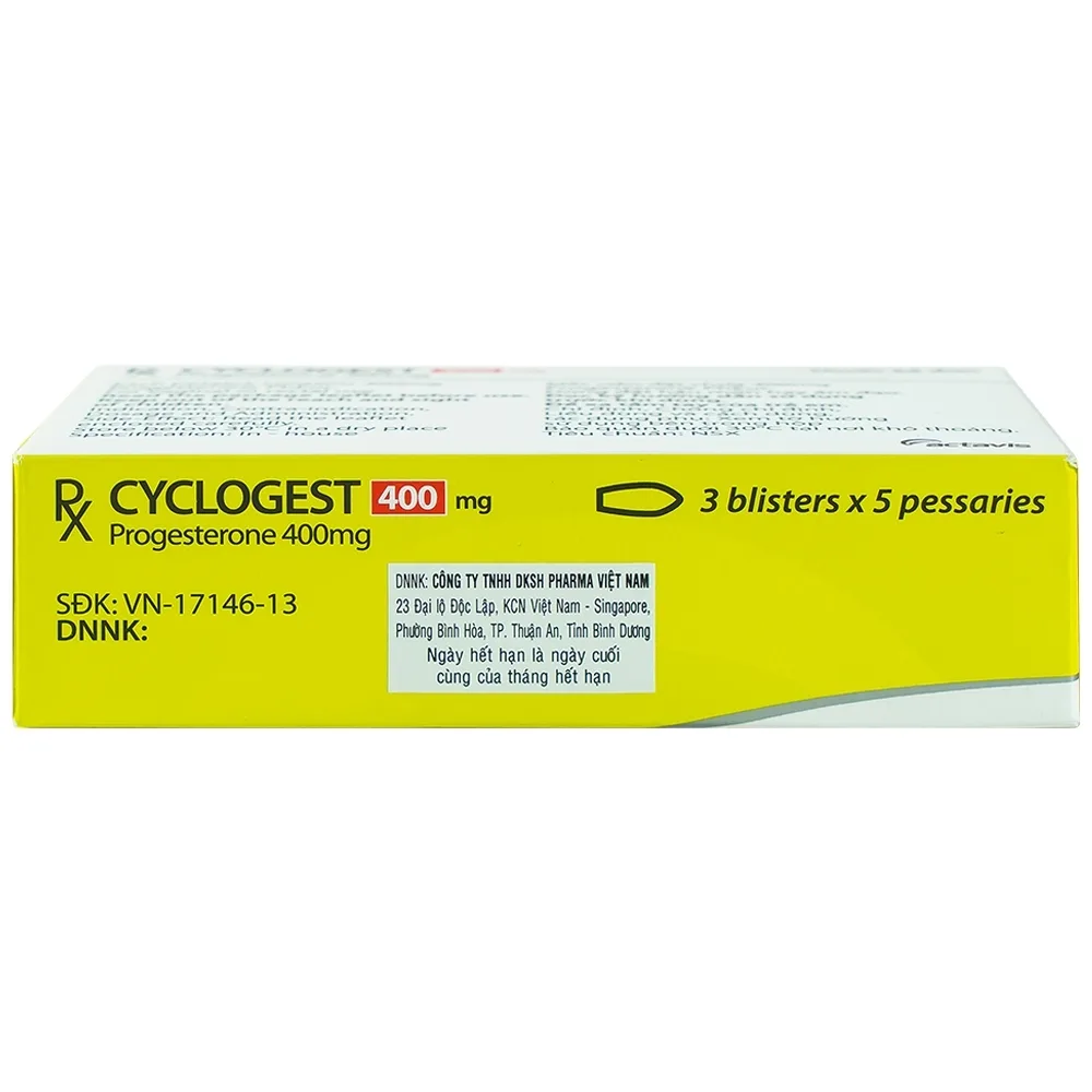 Hình ảnh Viên đặt Cyclogest 400mg Actavis điều trị các hội chứng tiền kinh, trầm cảm (3 vỉ x 5 viên)