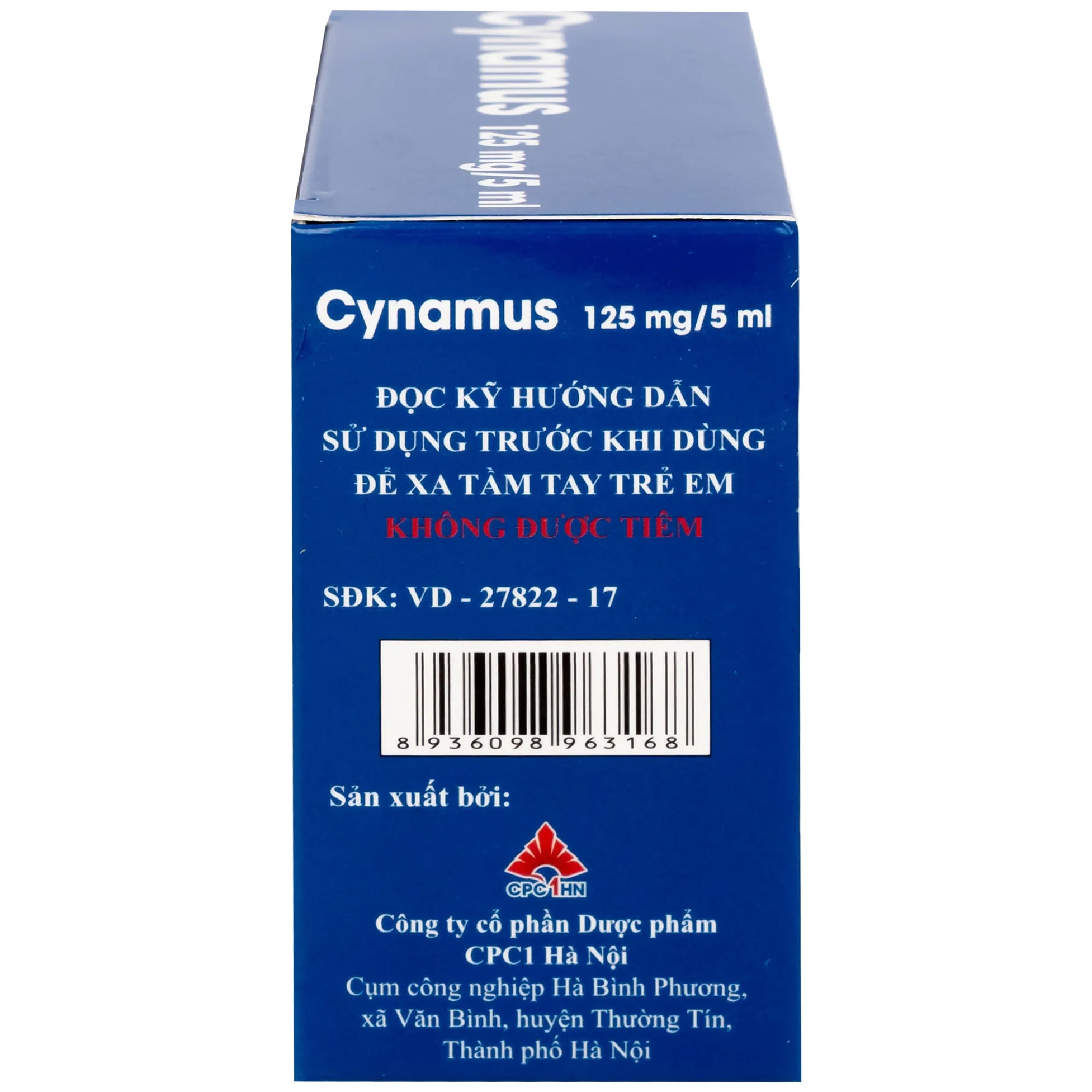 Hình ảnh Dung dịch uống Cynamus 125mg/5ml CPC1HN dùng khi ho có đàm, tăng tiết nhiều đàm (4 vỉ x 5 ống)