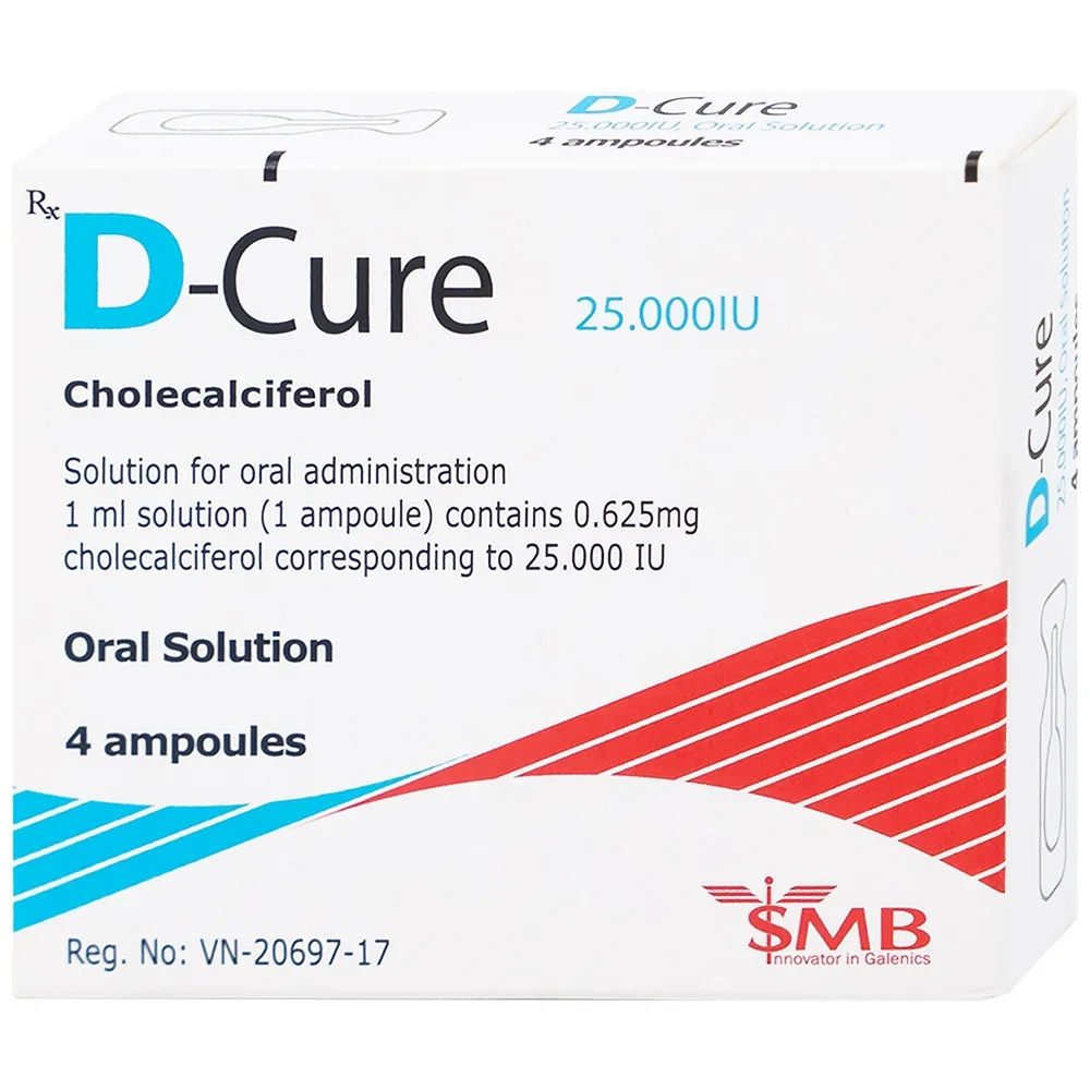 Hình ảnh Dung dịch D-Cure 25000IU SMB phòng và điều trị thiếu vitamin D (1 vỉ x 4 ống)