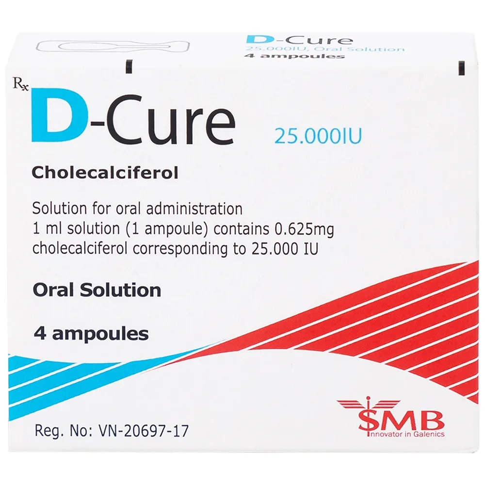 Hình ảnh Dung dịch D-Cure 25000IU SMB phòng và điều trị thiếu vitamin D (1 vỉ x 4 ống)