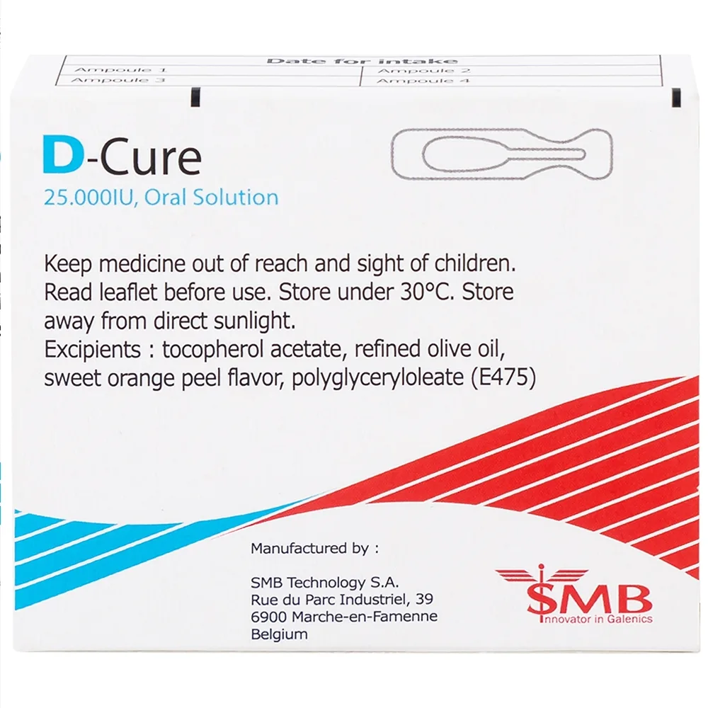 Hình ảnh Dung dịch D-Cure 25000IU SMB phòng và điều trị thiếu vitamin D (1 vỉ x 4 ống)