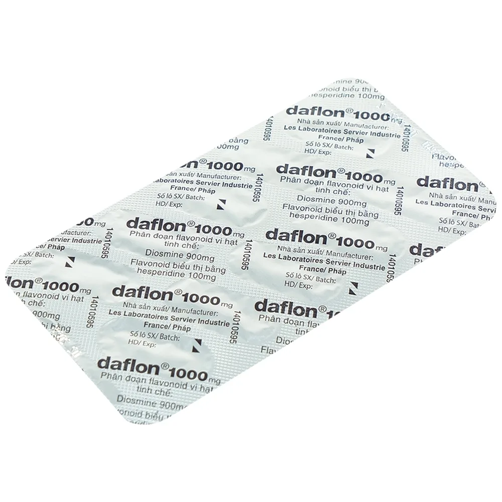 Hình ảnh Thuốc Daflon 1000mg Servier điều trị triệu chứng thực thể liên quan đến trĩ cấp (3 vỉ x 10 viên)