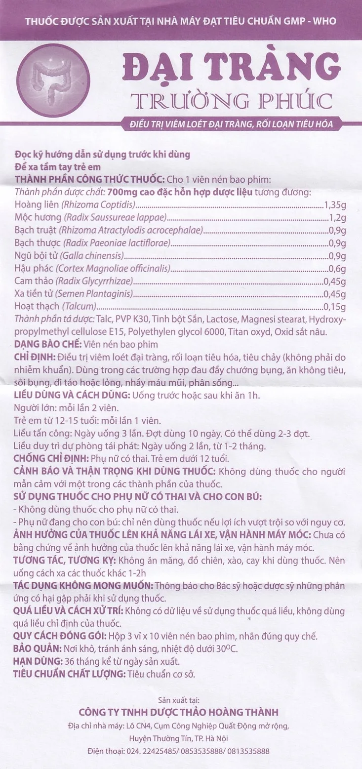 Hình ảnh Thuốc Đại Tràng Trường Phúc điều trị viêm loét đại tràng, rối loạn tiêu hóa (3 vỉ x 10 viên)
