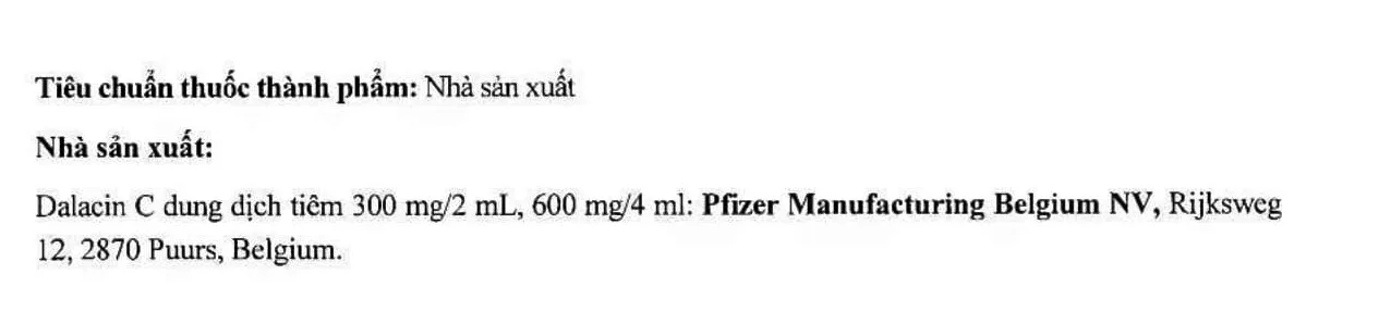 Hình ảnh Thuốc tiêm Dalacin C 600mg/4ml Pfizer điều trị nhiễm khuẩn (4ml)