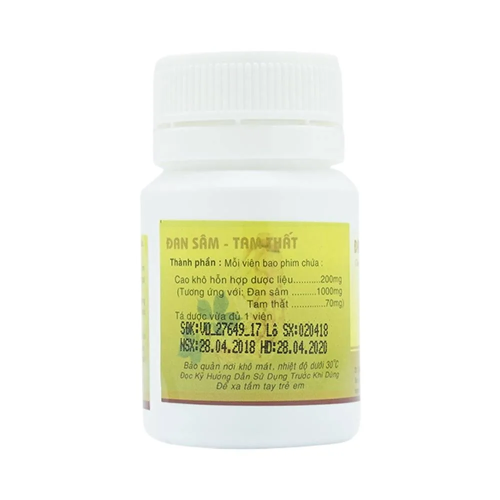 Hình ảnh Thuốc Đan Sâm - Tam Thất phòng và trị chứng đau thắt ngực, đau nhói vùng tim do huyết ứ (40 viên)