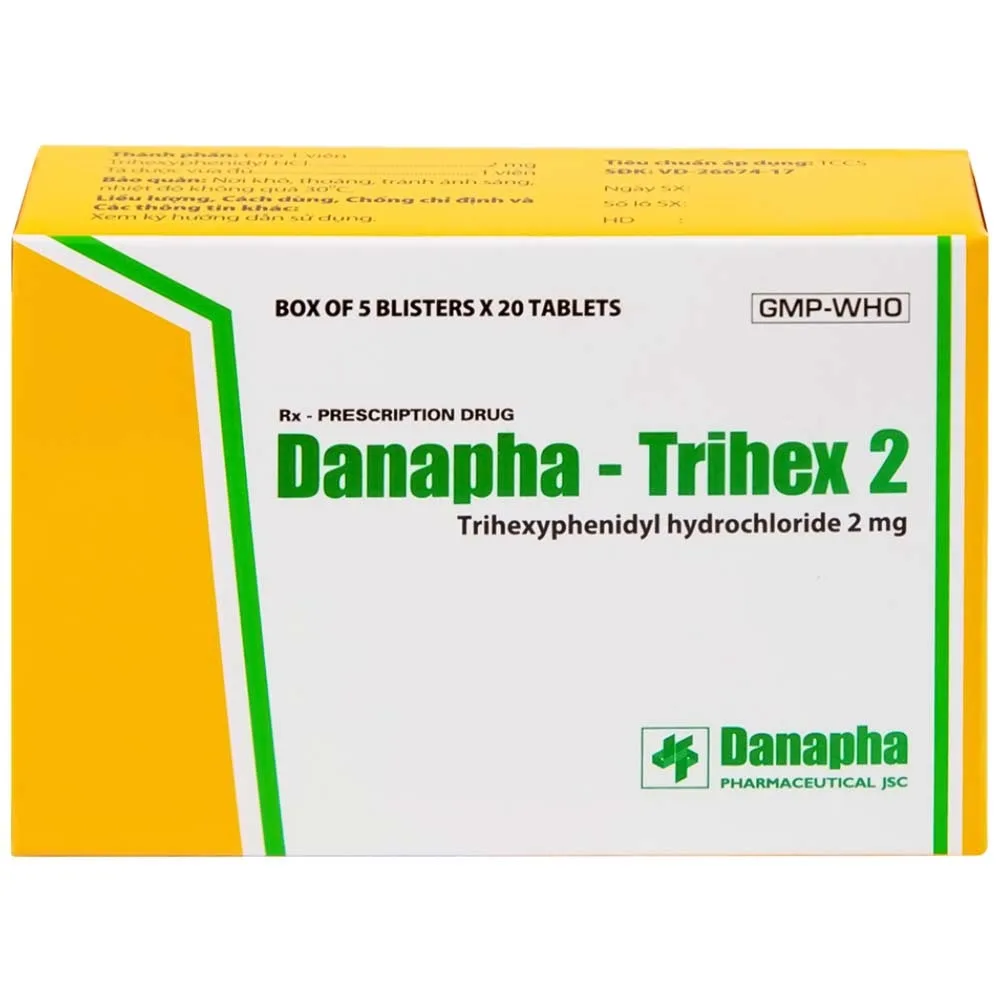 Hình ảnh Thuốc Danapha - Trihex 2 điều trị hỗ trợ hội chứng Parkinson, giảm hội chứng ngoại tháp (5 vỉ x 20 viên)