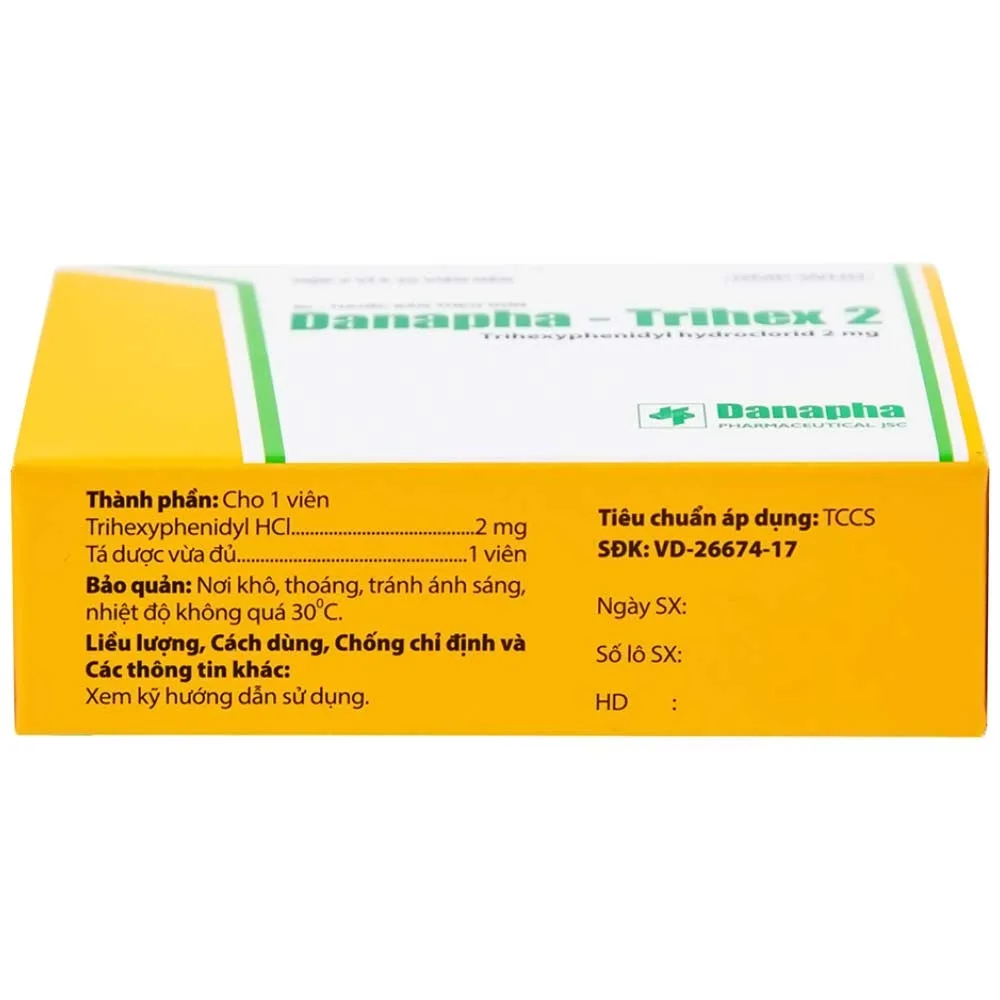 Hình ảnh Thuốc Danapha - Trihex 2 điều trị hỗ trợ hội chứng Parkinson, giảm hội chứng ngoại tháp (5 vỉ x 20 viên)