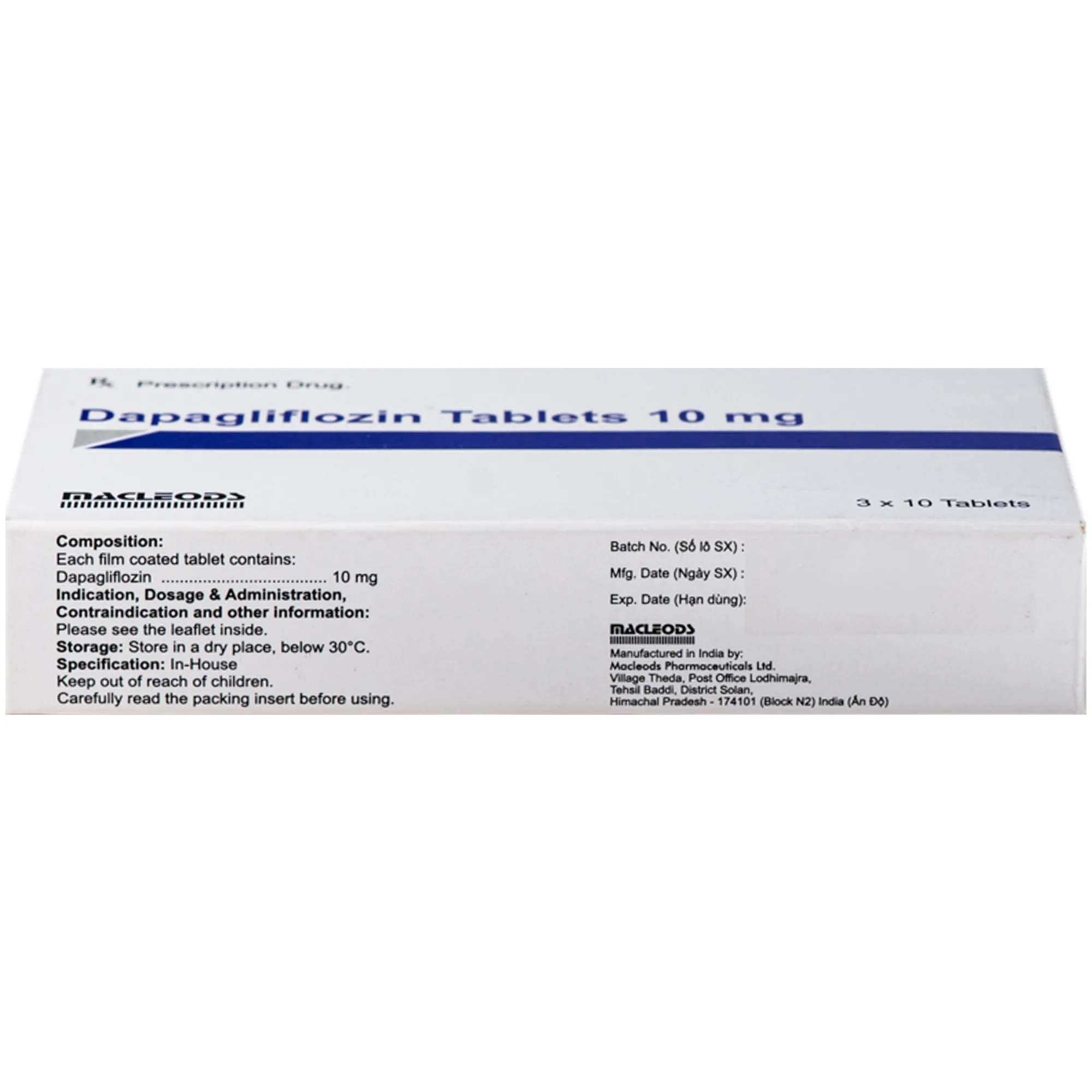 Hình ảnh Thuốc DAPAGLIFLOZIN TABLET 10MG Macleods điều trị đái tháo đường típ 2 (3 vỉ x 10 viên)