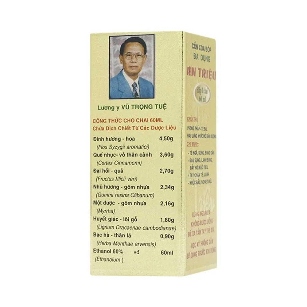 Hình ảnh Cồn xoa bóp An Triệu điều trị phong thấp, tê bại, đau lưng, nhức mỏi gân xương (60ml)