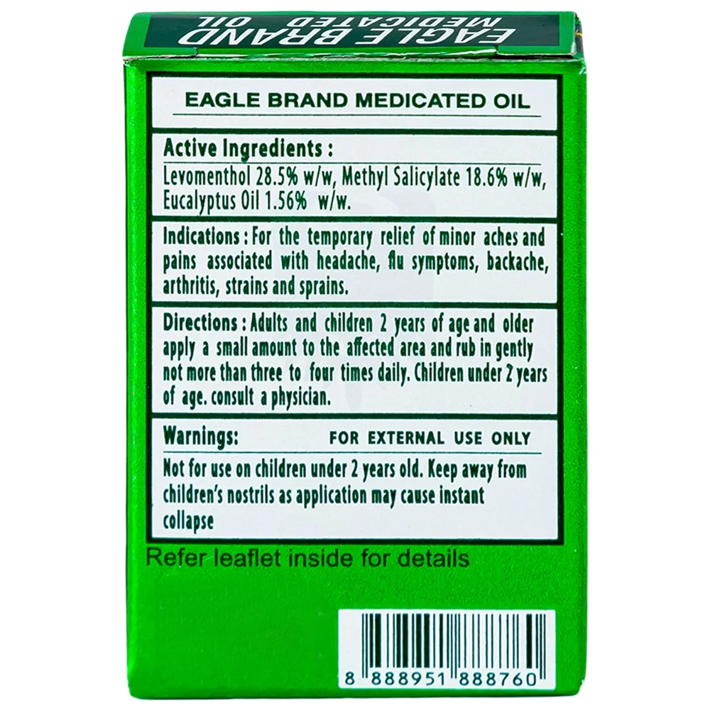Hình ảnh Dầu gió xanh Con Ó Eagle Brand Medicated Oil giảm nhức đầu, cảm cúm, đau lưng, viêm khớp (12 chai x 3ml)