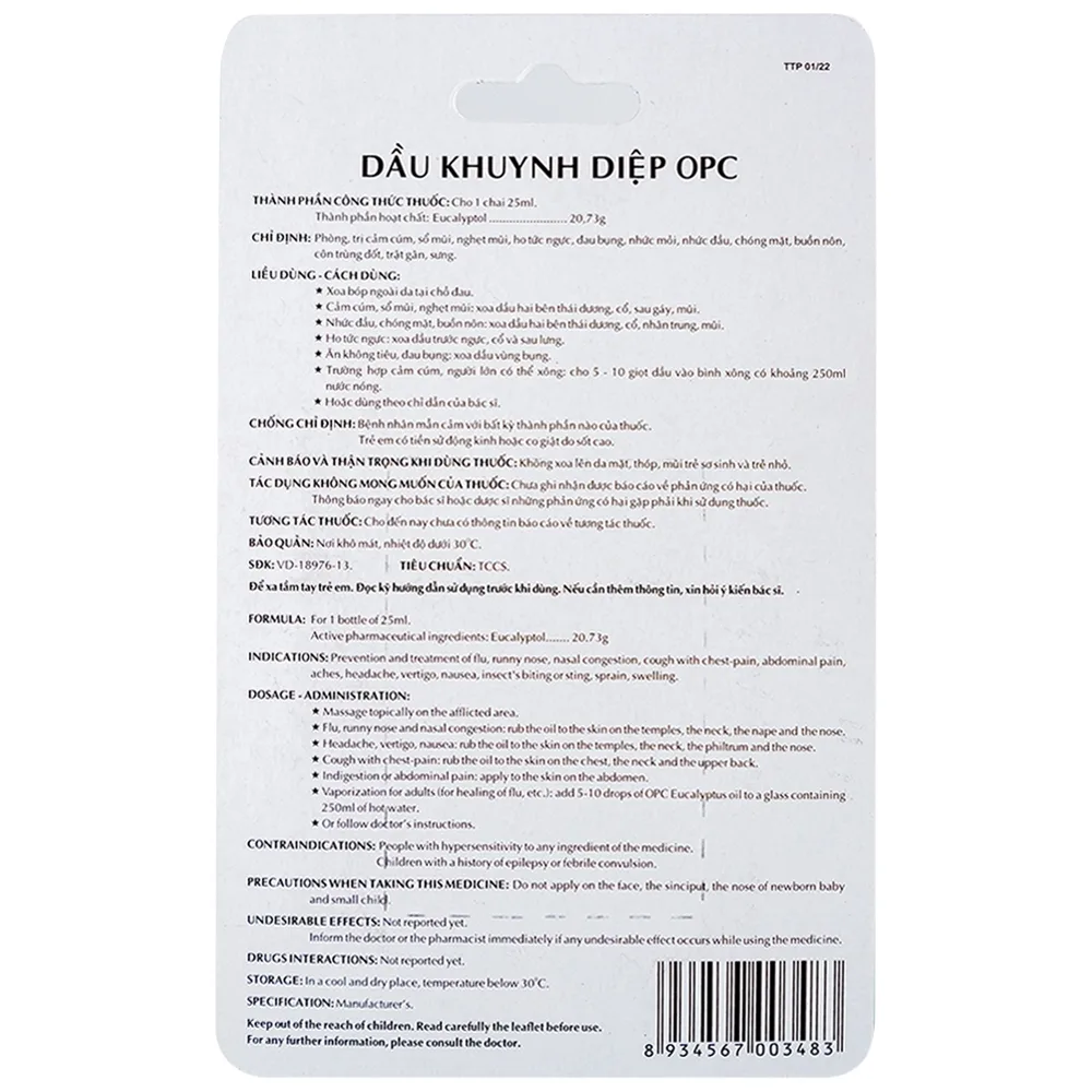 Hình ảnh Dầu Khuynh Diệp OPC phòng và trị cảm cúm, sổ mũi, nghẹt mũi (25ml)