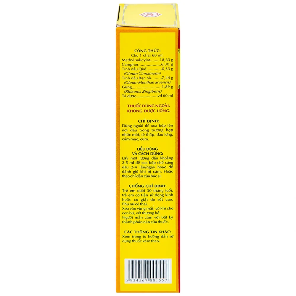 Hình ảnh Dầu nóng Mặt Trời OPC điều trị nhức mỏi, tê thấp, đau lưng, cảm mạo, cúm (60ml)