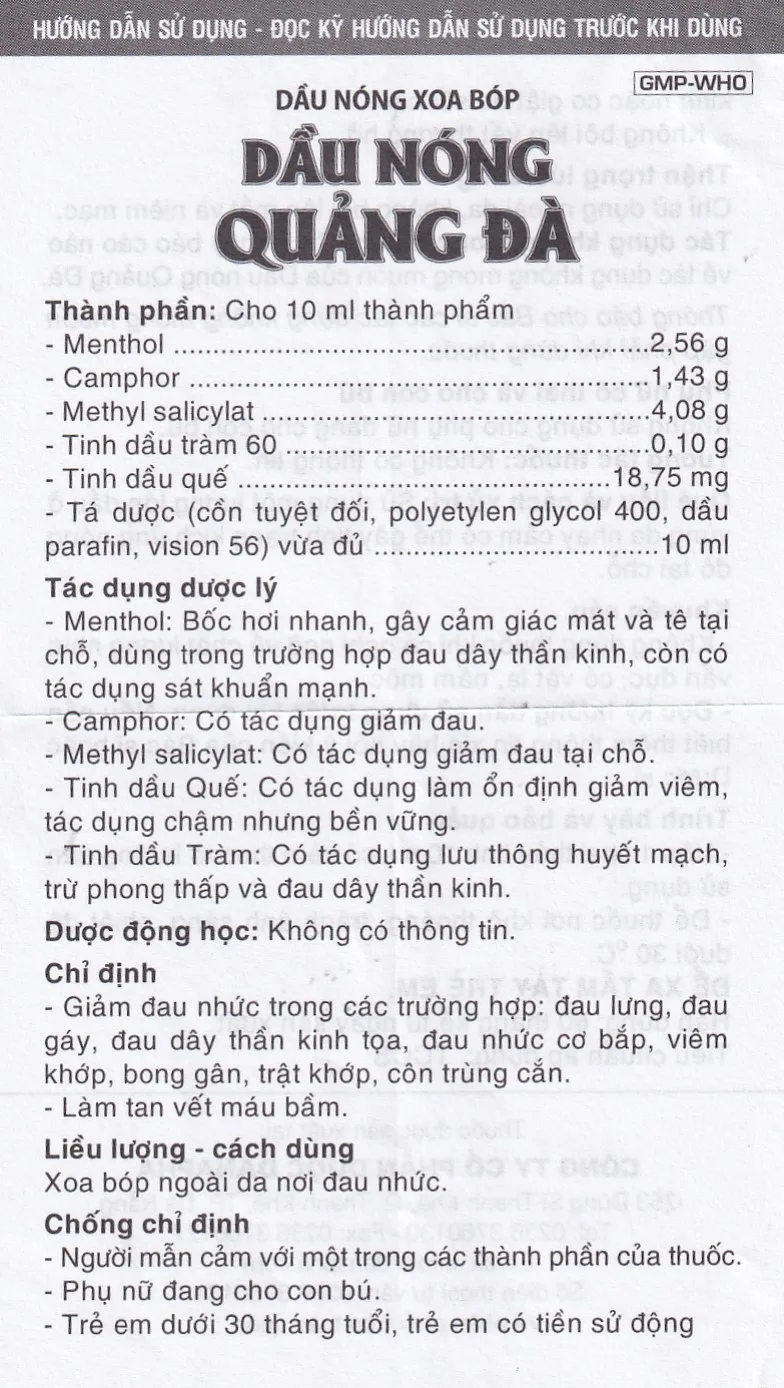 Hình ảnh Dầu nóng Quảng Đà Danapha giảm đau lưng, đau gáy, đau dây thần kinh tọa (10ml)