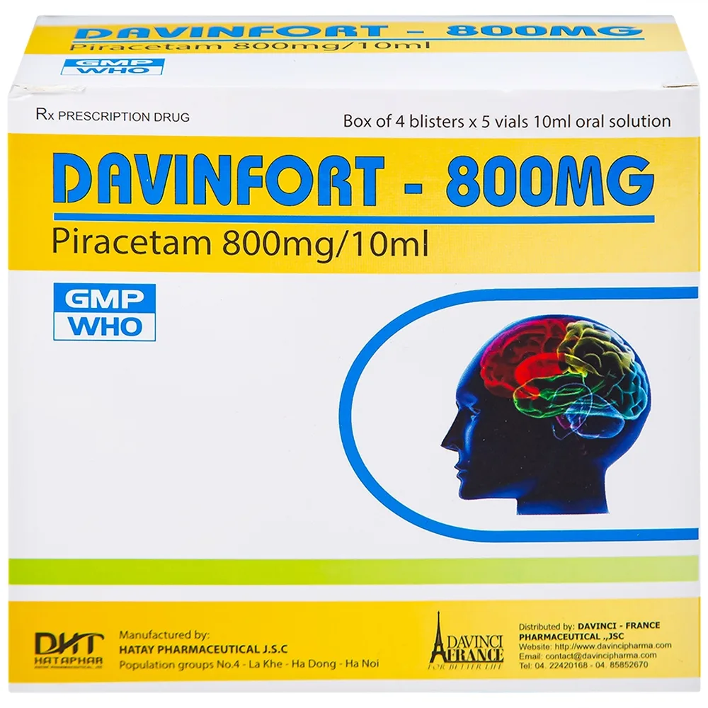Hình ảnh Dung dịch Davinfort 800mg/10ml Hataphar điều trị chứng chóng mặt (20 ống x 10ml)