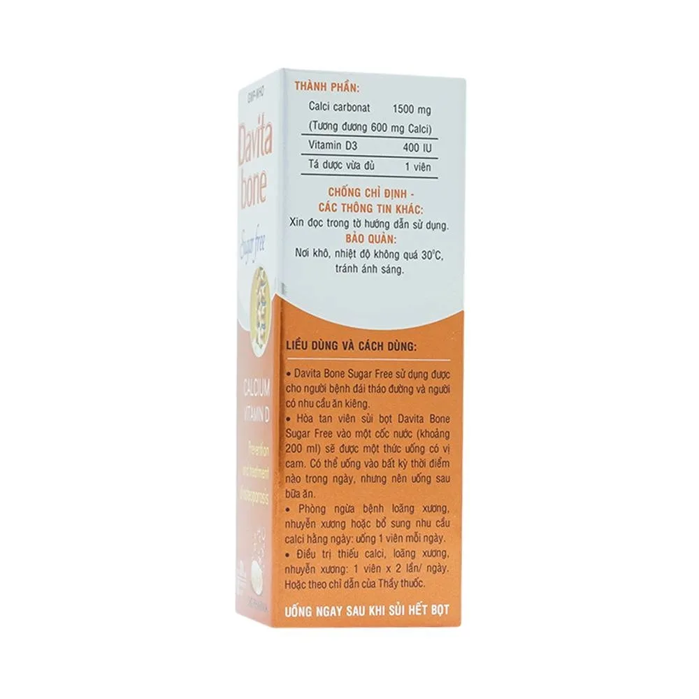 Hình ảnh Viên sủi Davita Bone Sugar Free DHG phòng ngừa và điều trị loãng xương (10 viên)