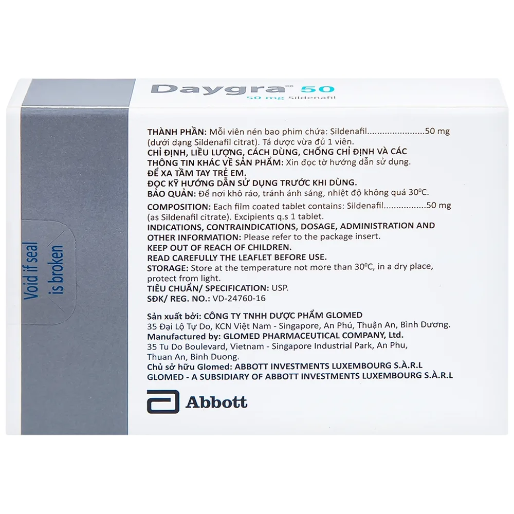 Hình ảnh Thuốc Daygra 50 Abbott điều trị rối loạn cương dương (4 viên)