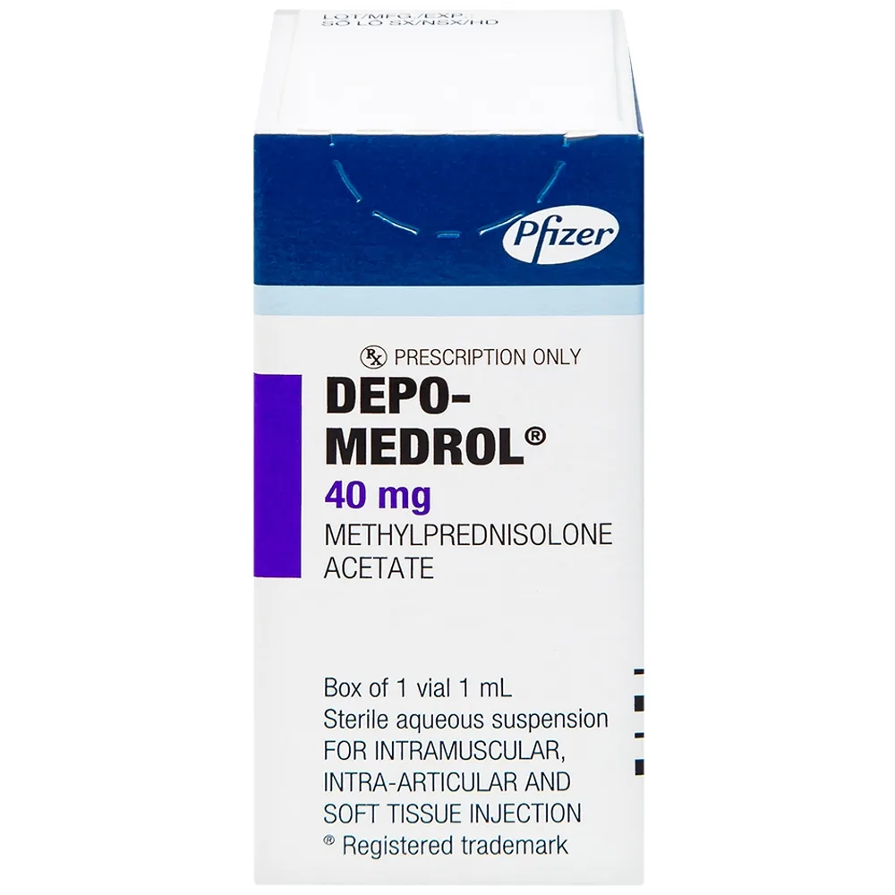 Hình ảnh Thuốc tiêm Depo Medrol 40mg Pfizer chống viêm và điều trị các rối loạn về máu, ung thư (1 lọ x 1ml)