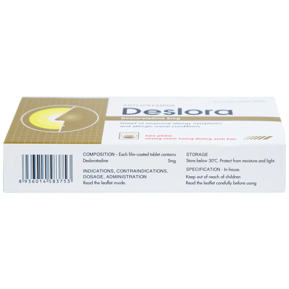 Hình ảnh Thuốc Deslora 5mg giảm các triệu chứng dị ứng theo mùa và viêm mũi dị ứng (3 vỉ x 10 viên)