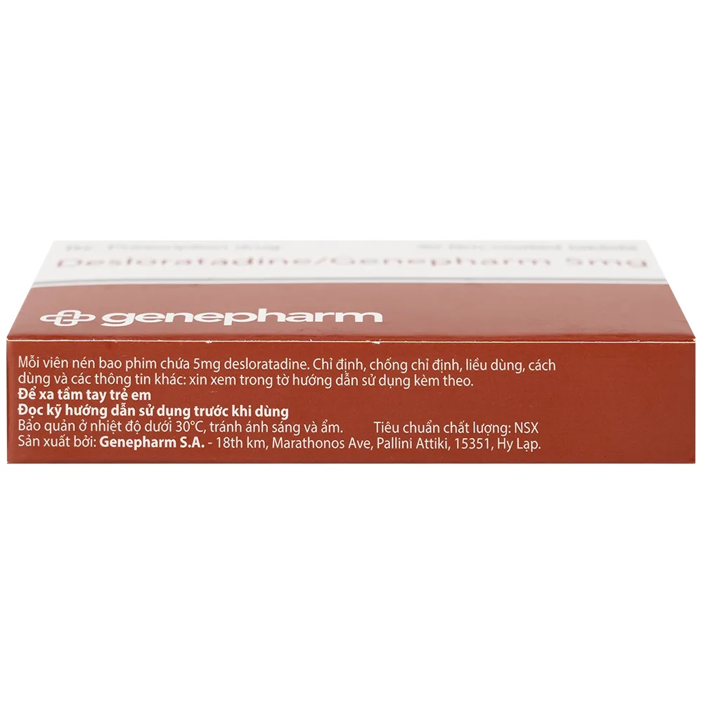Hình ảnh Thuốc Desloratadine 5mg Genepharm giảm các triệu chứng viêm mũi dị ứng, mày đay (2 vỉ x 15 viên)