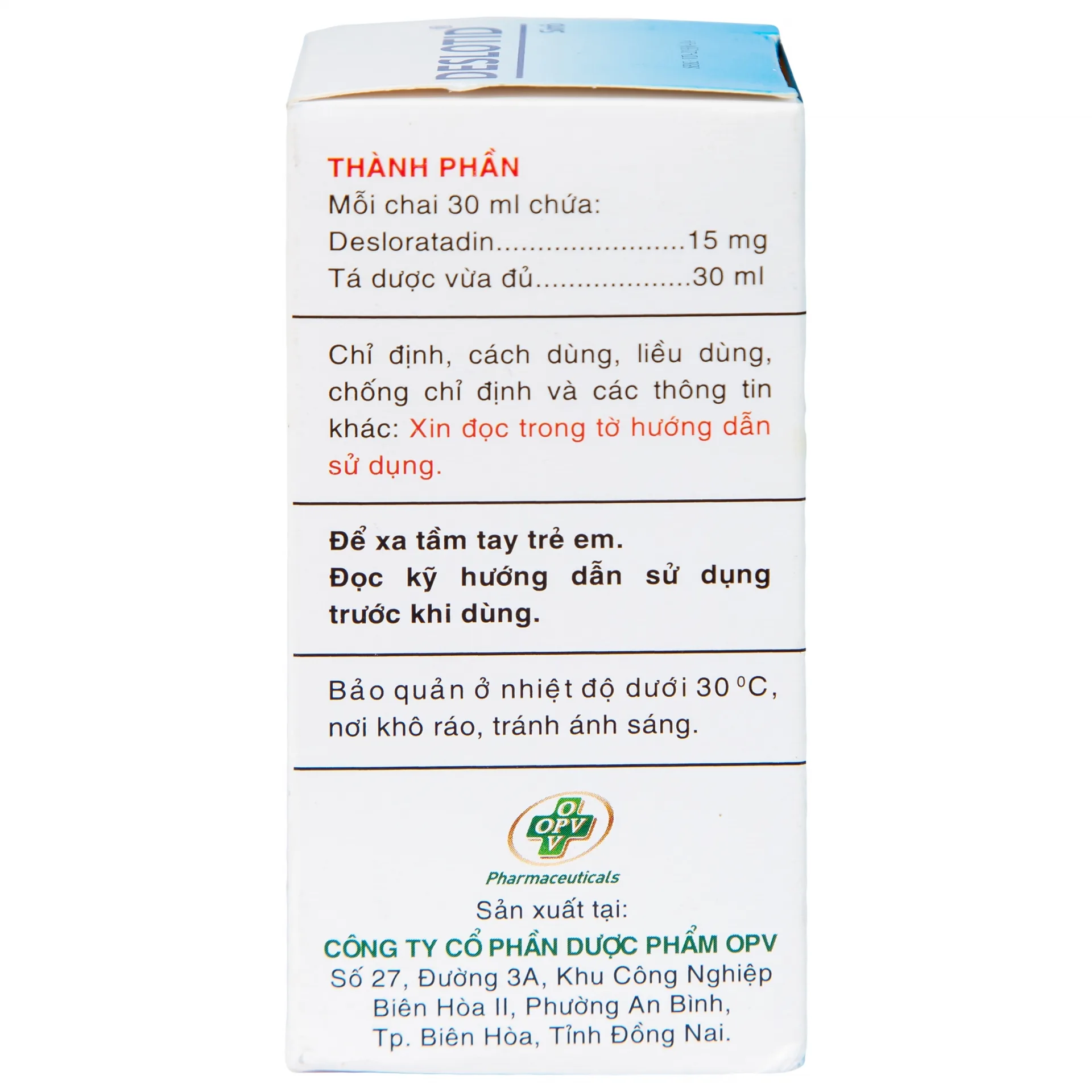 Hình ảnh Siro Deslotid OPV điều trị viêm mũi dị ứng, mày đay (30ml)