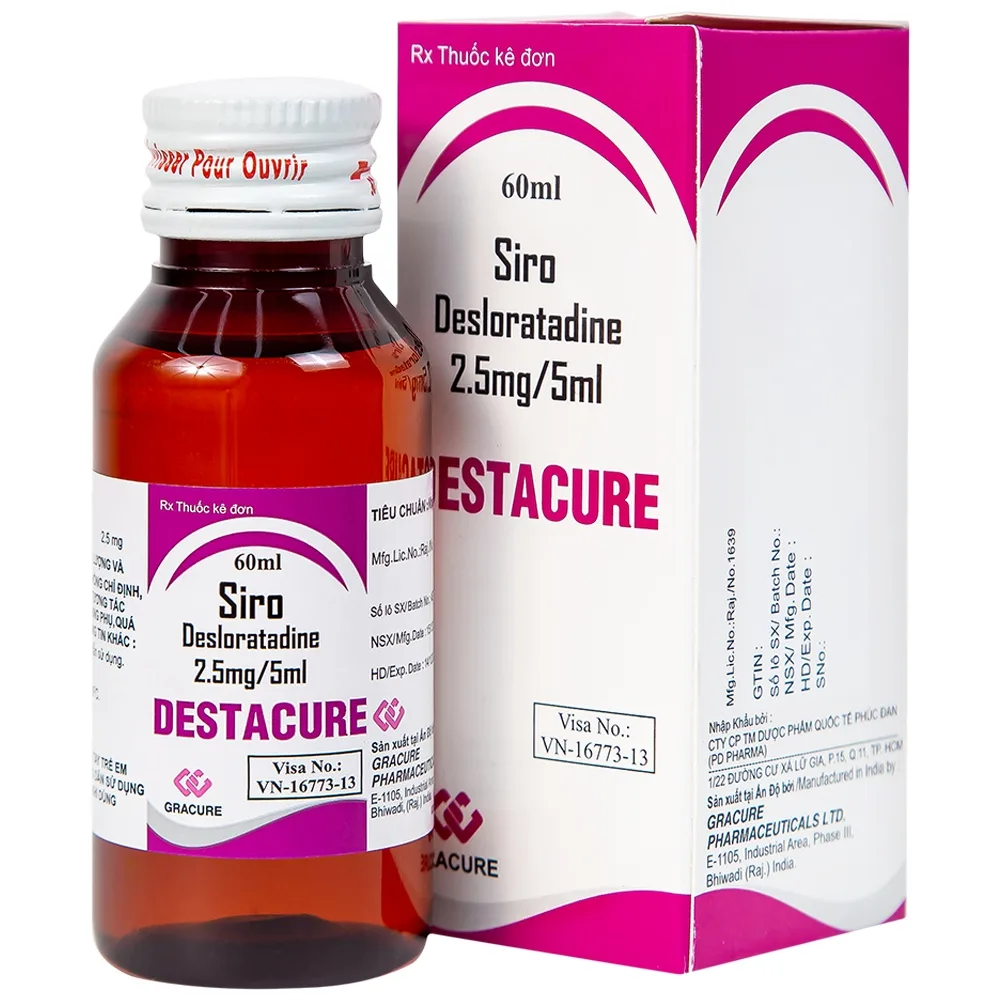 Hình ảnh Siro Destacure 2.5mg/5ml Gracure điều trị viêm mũi dị ứng theo mùa và lâu năm, mày đay tự phát mãn tính (60ml)