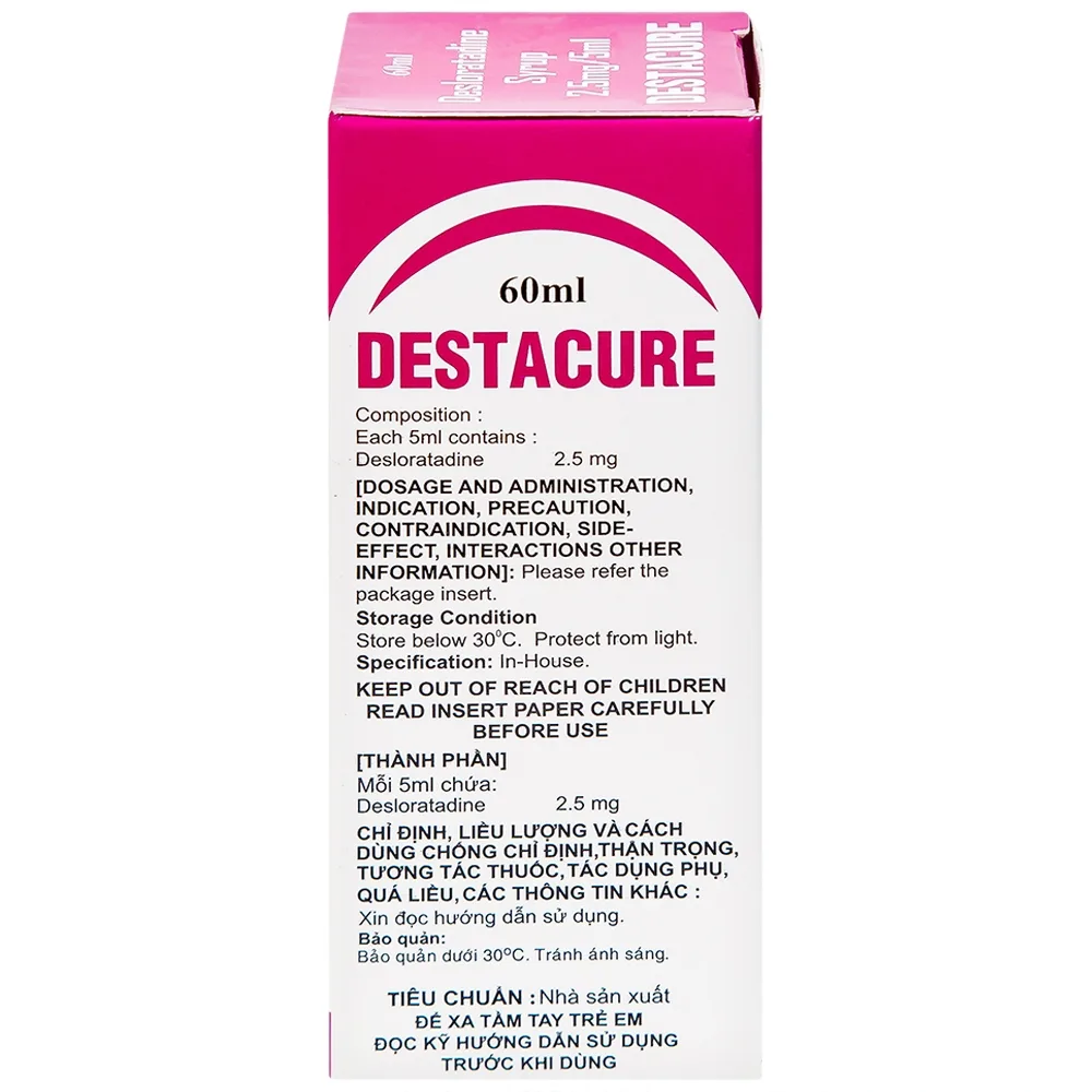 Hình ảnh Siro Destacure 2.5mg/5ml Gracure điều trị viêm mũi dị ứng theo mùa và lâu năm, mày đay tự phát mãn tính (60ml)