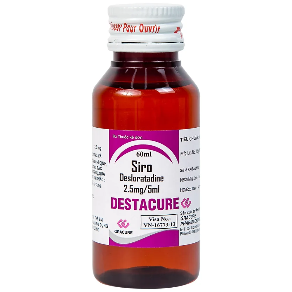 Hình ảnh Siro Destacure 2.5mg/5ml Gracure điều trị viêm mũi dị ứng theo mùa và lâu năm, mày đay tự phát mãn tính (60ml)