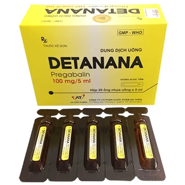 Hình ảnh Dung dịch uống Detanana 100mg/5ml An Thiên điều trị động kinh cục bộ, rối loạn lo âu lan toả (20 ống x 5ml)