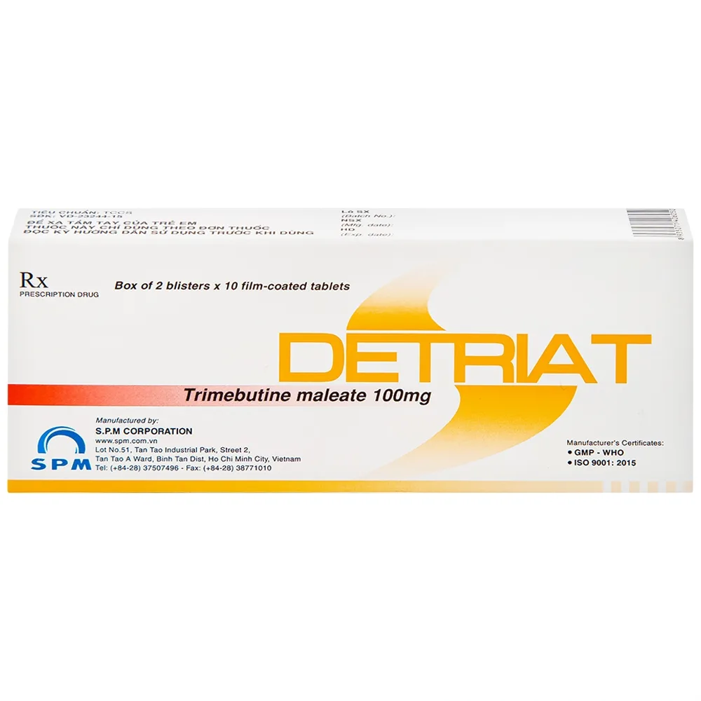 Hình ảnh Thuốc Detriat điều trị triệu chứng đau, rối loạn chuyển vận ruột, khó chịu đường ruột (2 vỉ x 10 viên)