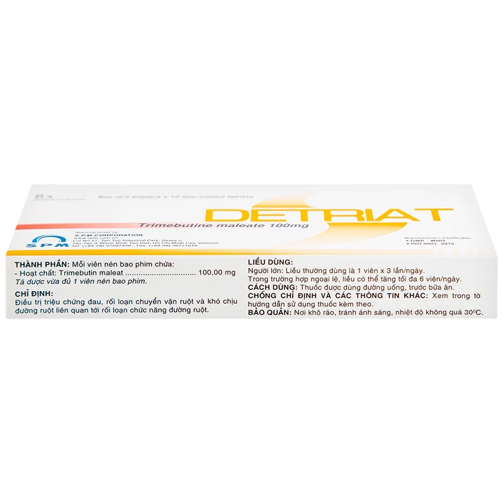 Hình ảnh Thuốc Detriat điều trị triệu chứng đau, rối loạn chuyển vận ruột, khó chịu đường ruột (2 vỉ x 10 viên)