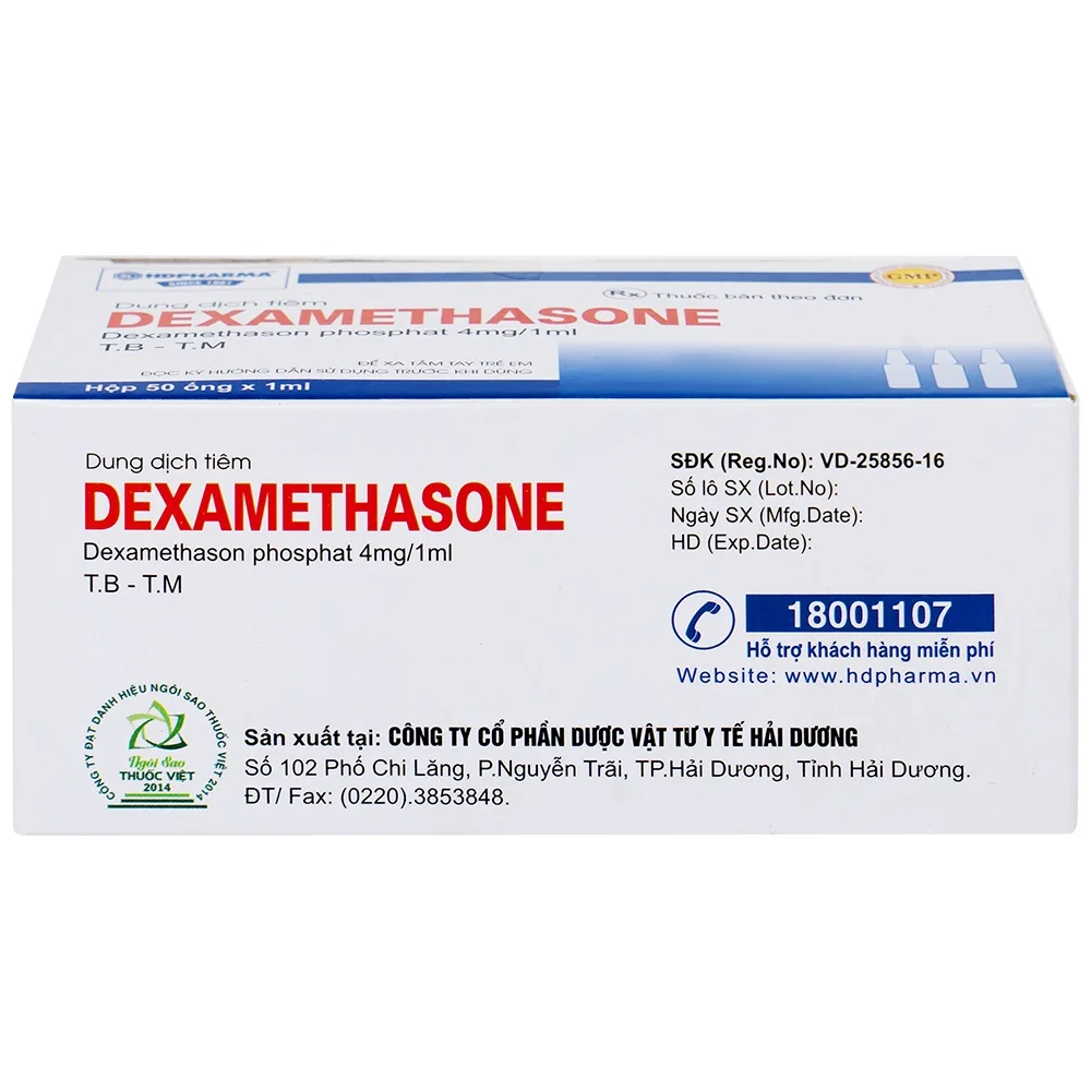 Hình ảnh Dung dịch tiêm Dexamethasone 4mg/1ml điều trị trạng thái hen, bệnh dị ứng nặng, phản ứng sau truyền máu (50 ống)