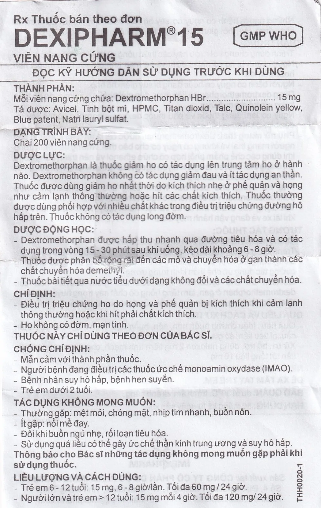 Hình ảnh Thuốc Dexipharm 15 Imexpharm điều trị triệu chứng ho (200 viên)