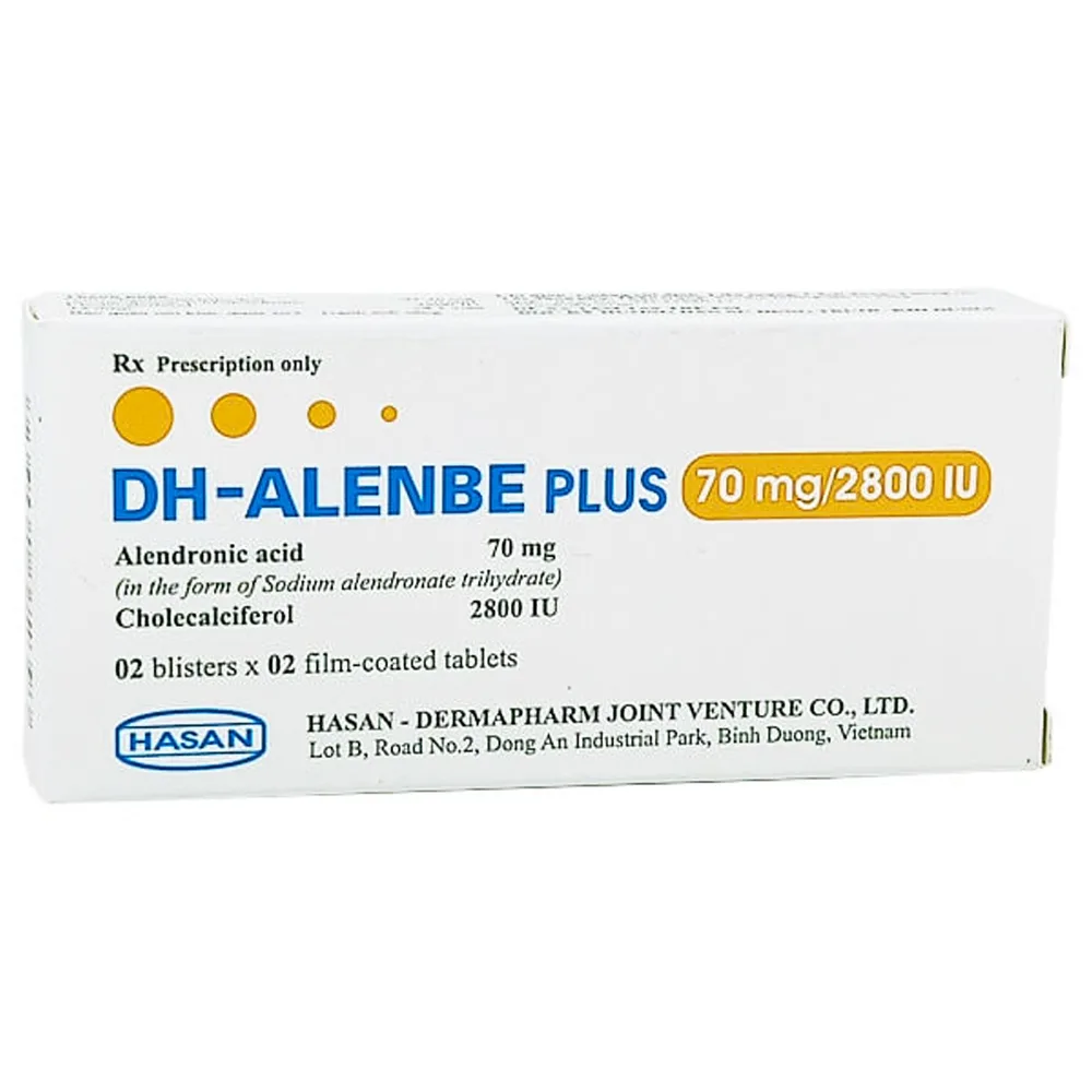 Hình ảnh Thuốc DH-Alenbe Plus 70mg/2800IU Hasan điều trị loãng xương (2 vỉ x 2 viên)