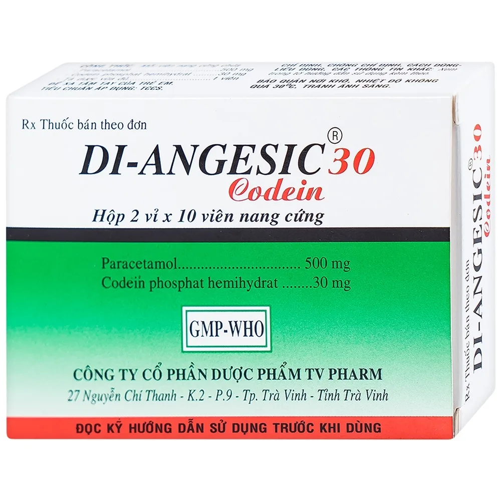 Hình ảnh Thuốc Di-Angesic 30 Codein giảm đau cấp tính mức độ trung bình (2 vỉ x 10 viên)