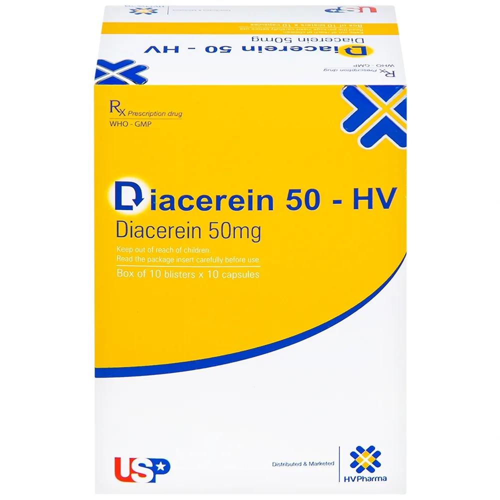 Hình ảnh Thuốc Diacerein 50 - HV USP điều trị các bệnh thoái hóa khớp (10 vỉ x 10 viên)