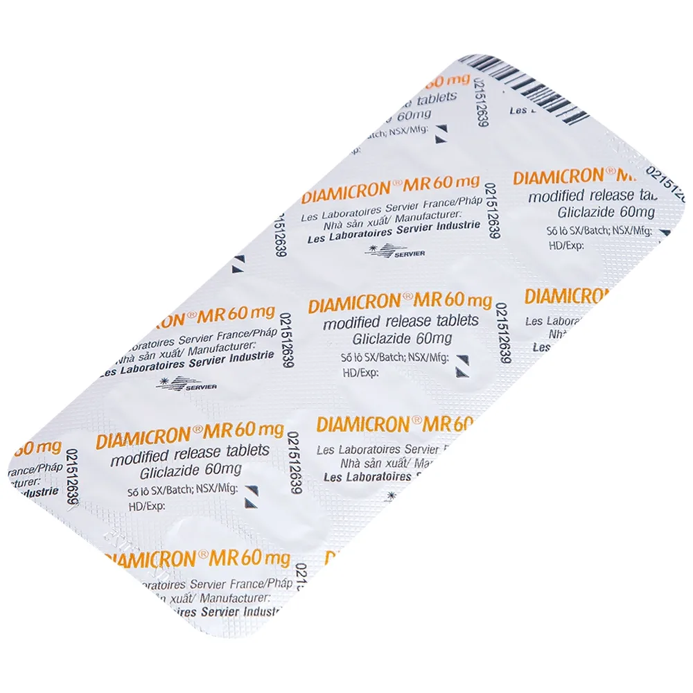 Hình ảnh Thuốc Diamicron MR 60mg Servier điều trị tiểu đường típ 2 (2 vỉ x 15 viên)