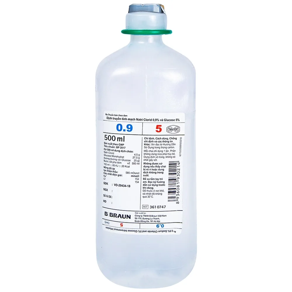 Hình ảnh Dịch truyền tĩnh mạch Natri Clorid 0,9% và Glucose 5% B.Braun làm dung môi pha tiêm truyền (500ml)