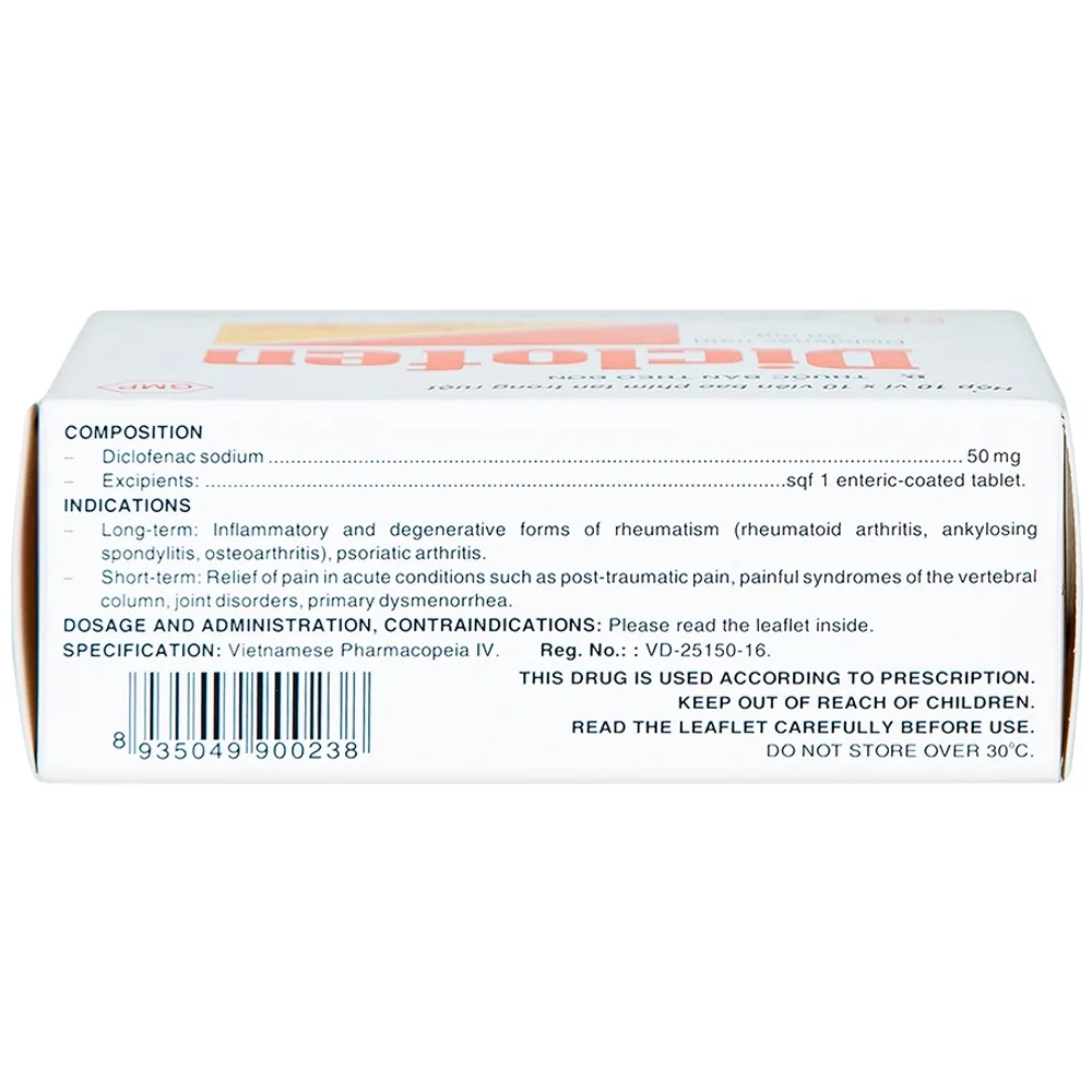 Hình ảnh Thuốc Diclofen Pharmedic điều trị viêm thấp khớp mãn tính (10 vỉ x 10 viên)