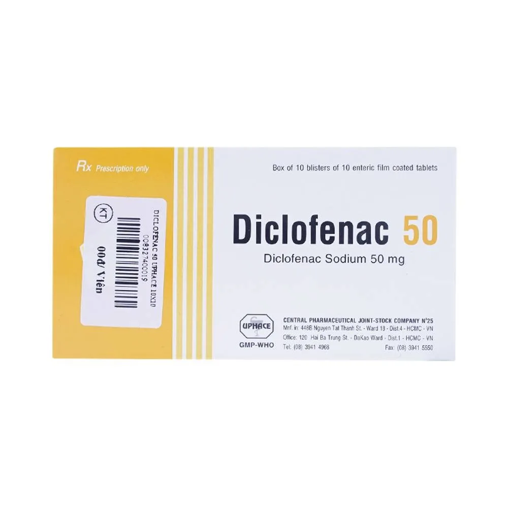 Hình ảnh Thuốc Diclofenac 50 Uphace điều trị dài ngày viêm khớp mạn, thoái hóa khớp (100 viên)
