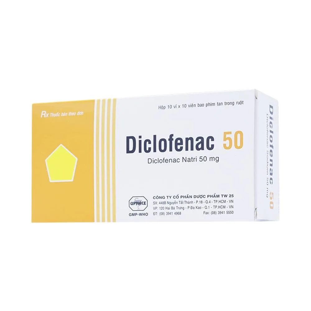 Hình ảnh Thuốc Diclofenac 50 Uphace điều trị dài ngày viêm khớp mạn, thoái hóa khớp (100 viên)