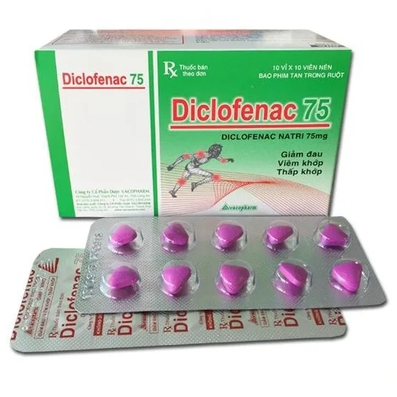 Hình ảnh Thuốc Diclofenac 75 Vacopharm điều trị dài ngày viêm khớp mạn, thoái hóa khớp (10 vỉ x 10 viên)