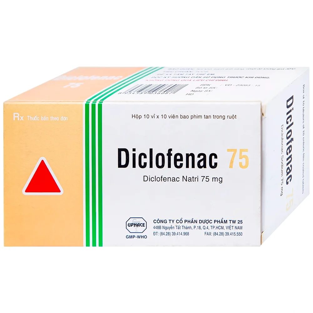 Hình ảnh Thuốc Diclofenac 75 Uphace điều trị dài ngày viêm khớp mạn, thoái hóa khớp (10 vỉ x 10 viên)