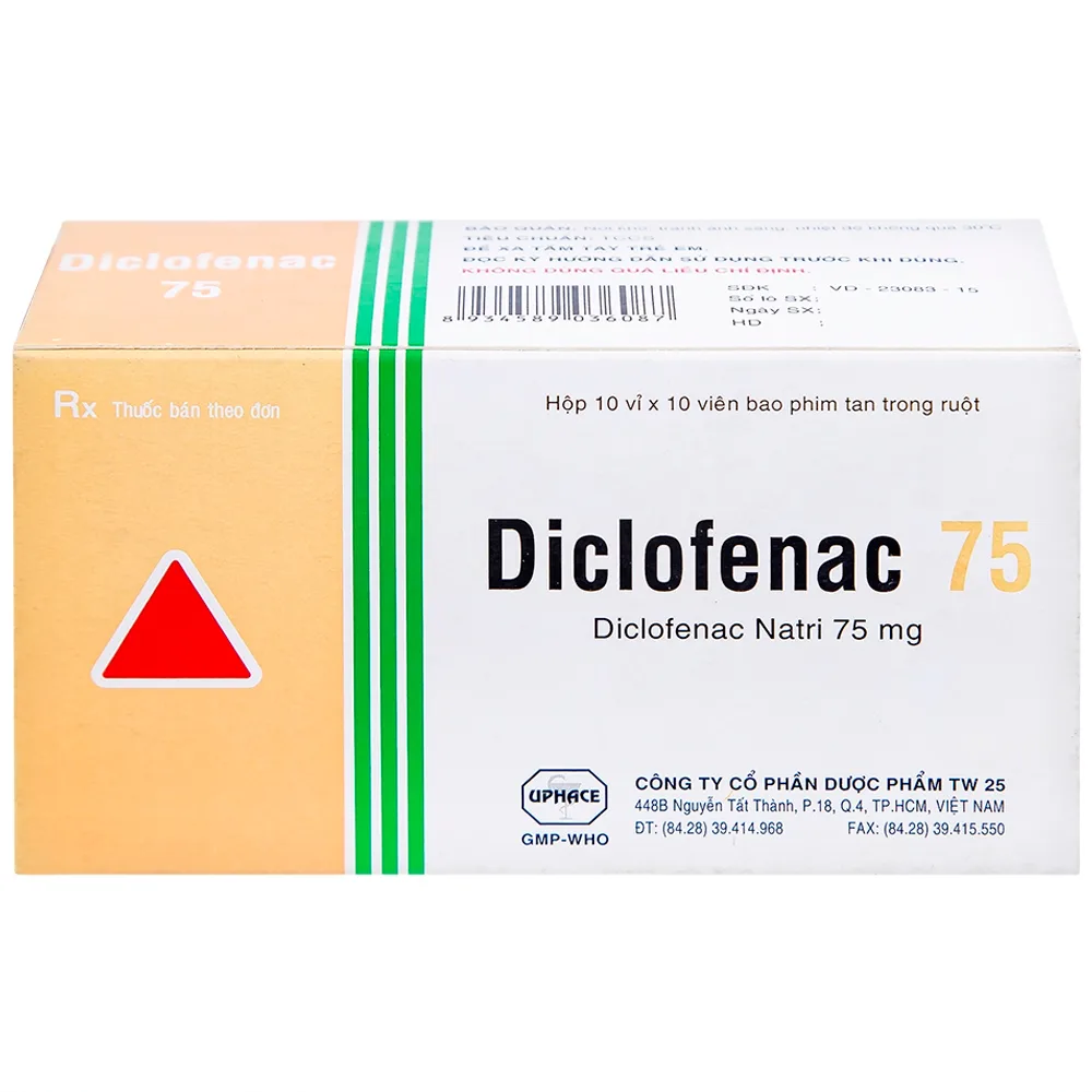 Hình ảnh Thuốc Diclofenac 75 Uphace điều trị dài ngày viêm khớp mạn, thoái hóa khớp (10 vỉ x 10 viên)