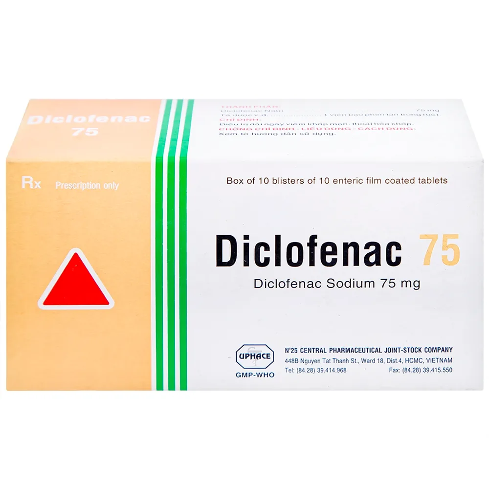 Hình ảnh Thuốc Diclofenac 75 Uphace điều trị dài ngày viêm khớp mạn, thoái hóa khớp (10 vỉ x 10 viên)