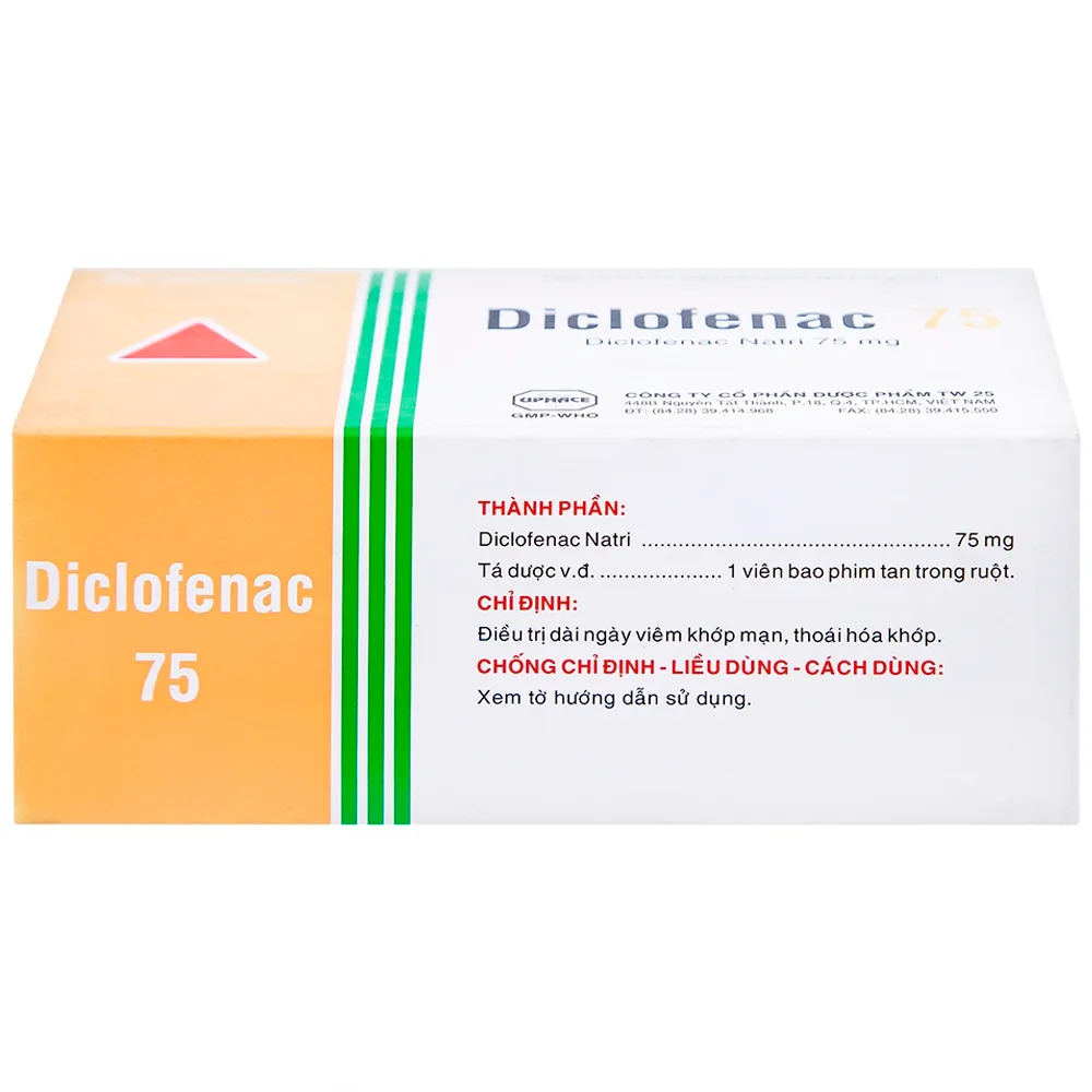 Hình ảnh Thuốc Diclofenac 75 Uphace điều trị dài ngày viêm khớp mạn, thoái hóa khớp (10 vỉ x 10 viên)