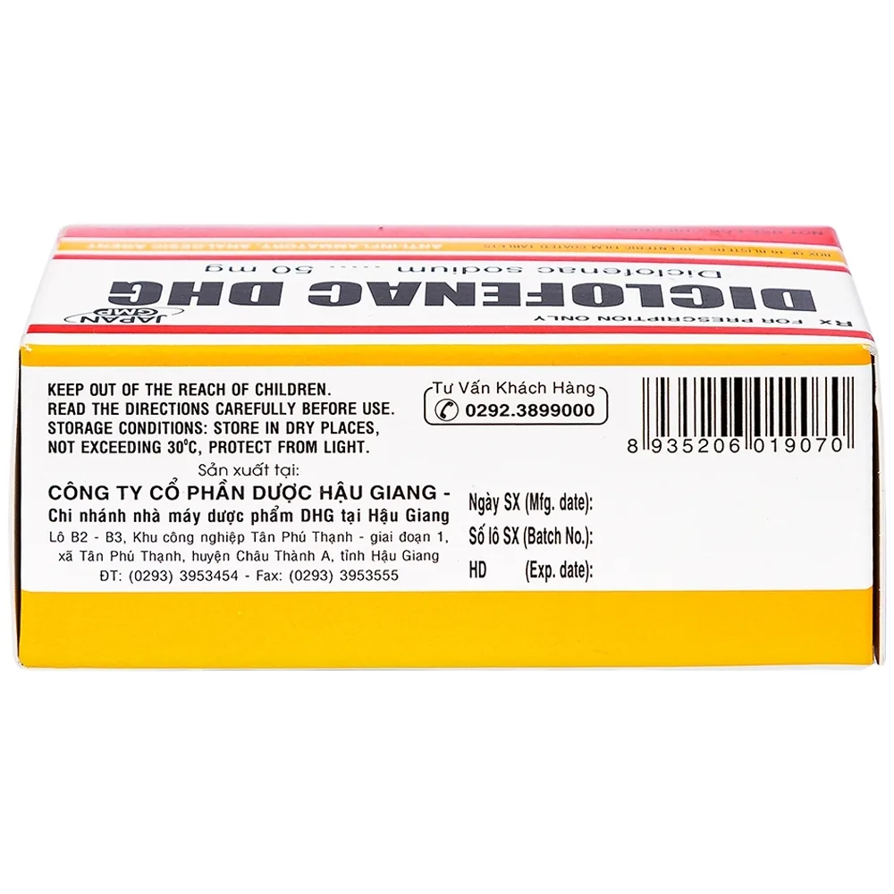 Hình ảnh Thuốc Diclofenac DHG điều trị viêm, đau trong rối loạn cơ xương khớp (10 vỉ x 10 viên)
