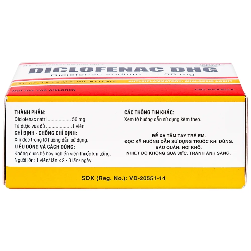 Hình ảnh Thuốc Diclofenac DHG điều trị viêm, đau trong rối loạn cơ xương khớp (10 vỉ x 10 viên)