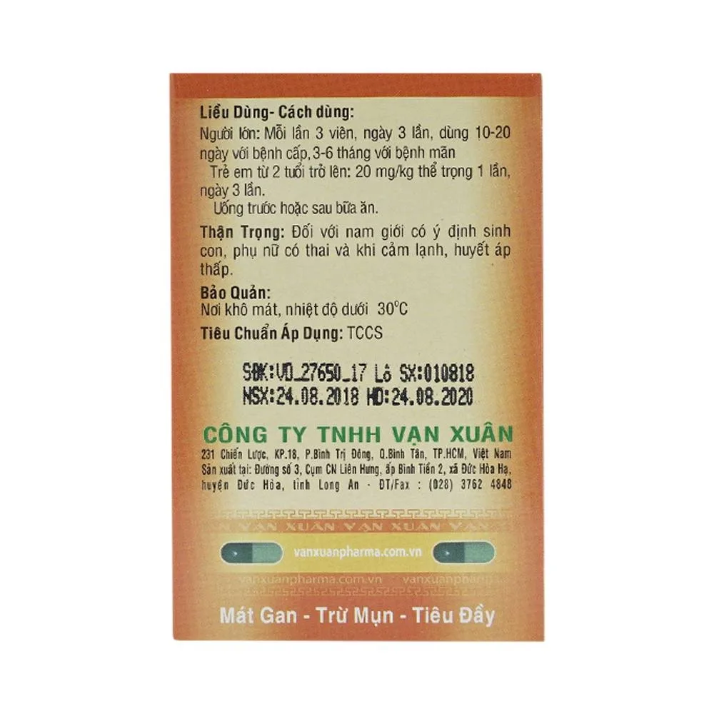 Hình ảnh Thuốc Diệp Hạ Châu V Vạn Xuân điều trị chứng thấp nhiệt trong viêm gan cấp và mãn (10 vỉ x 10 viên)