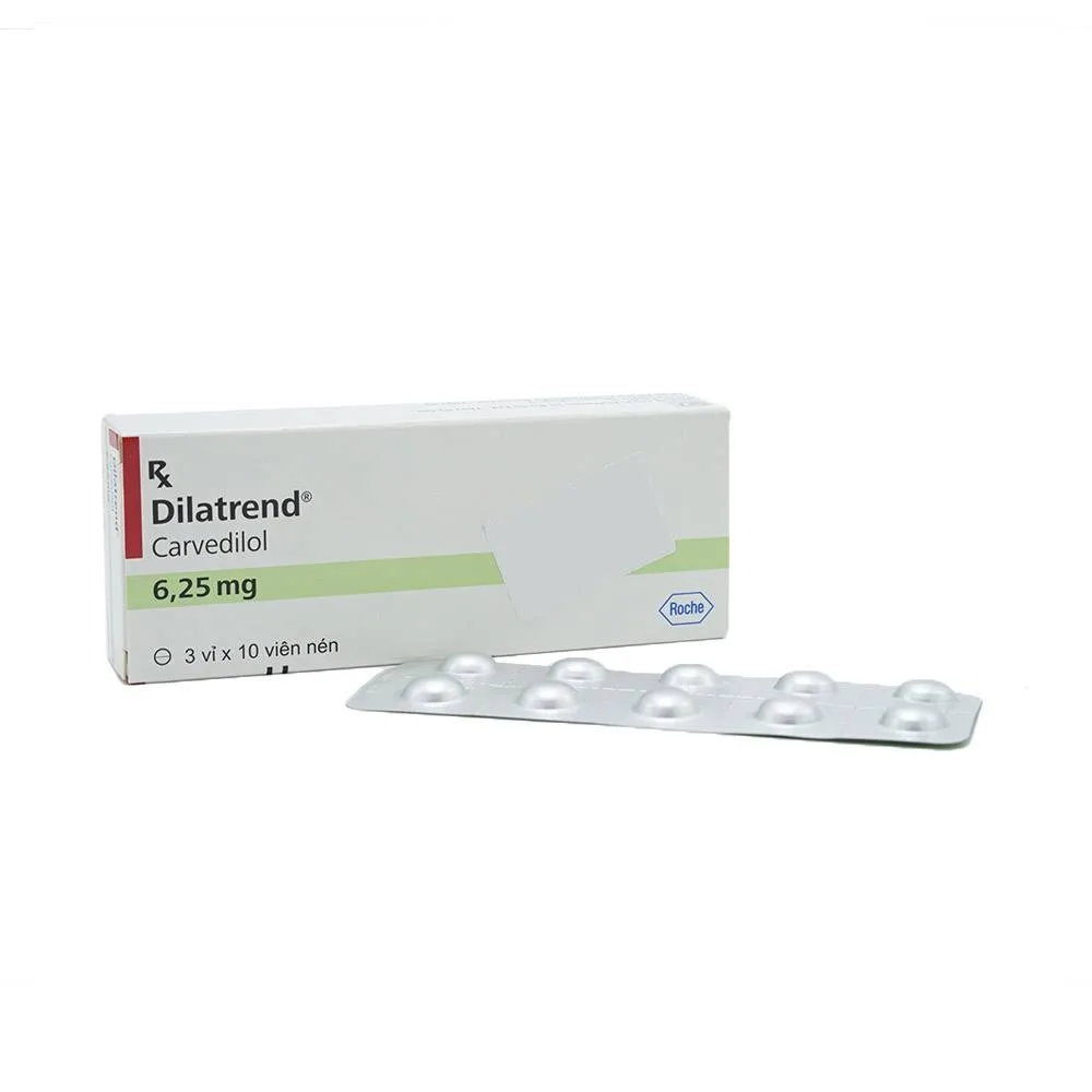 Hình ảnh Thuốc Dilatrend 6.25mg Roche điều trị tăng huyết áp, bệnh mạch vành, suy tim mạn (3 vỉ x 10 viên)